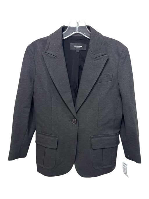 Derek Lam Size 6 Charcoal Gray Cotton Faux Pockets Pleated Detail Blazer Jacket Charcoal Gray / 6