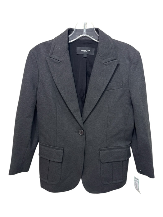 Derek Lam Size 6 Charcoal Gray Cotton Faux Pockets Pleated Detail Blazer Jacket Charcoal Gray / 6