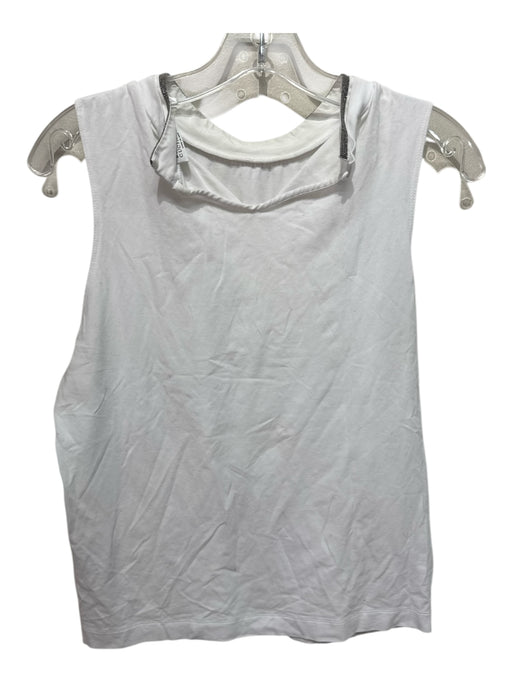Brunello Cucinelli Size XS White Cotton High Neck Sparkle Detail Sleeveless Top White / XS