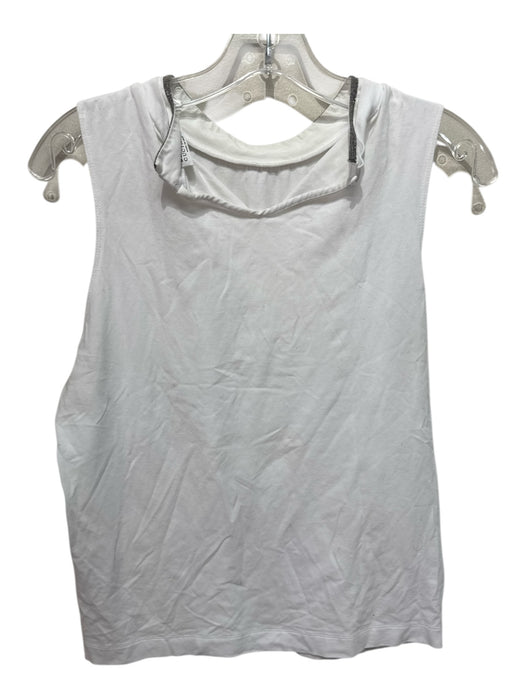 Brunello Cucinelli Size XS White Cotton High Neck Sparkle Detail Sleeveless Top White / XS