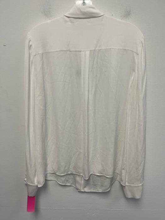 Alice + Olivia Size L White Viscose Bedazzled Bow Detail Button Front Top