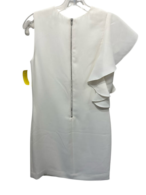 Elizabeth & James Size 2 Cream Polyester Ruffle Back Zip Asymetrical Dress Cream / 2