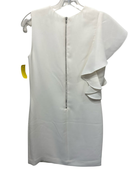 Elizabeth & James Size 2 Cream Polyester Ruffle Back Zip Asymetrical Dress Cream / 2