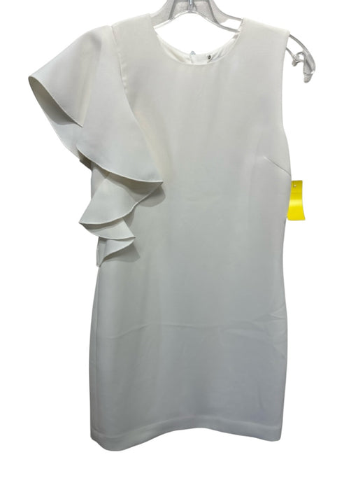 Elizabeth & James Size 2 Cream Polyester Ruffle Back Zip Asymetrical Dress Cream / 2