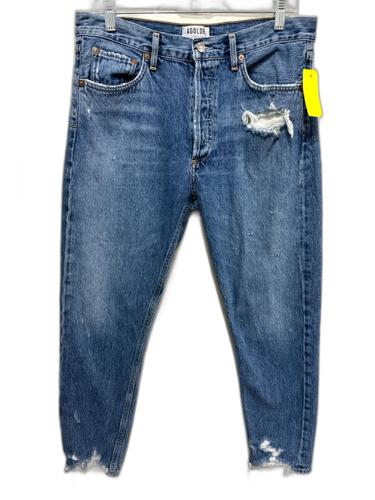 Agolde Size 30 Med Wash Cotton Button Fly High Rise Ripped Tapered Jeans Med Wash / 30
