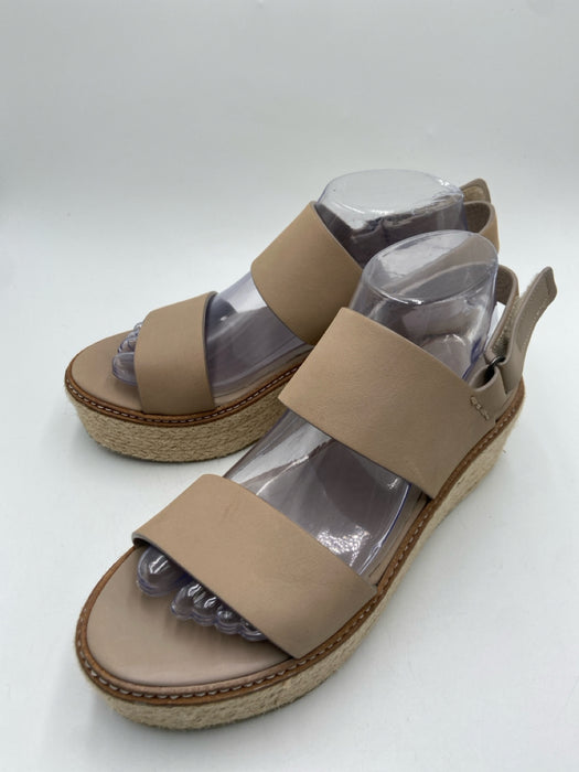 Vince Shoe Size 8 Beige Leather open toe Ankle Strap Platform Woven Base Sandals