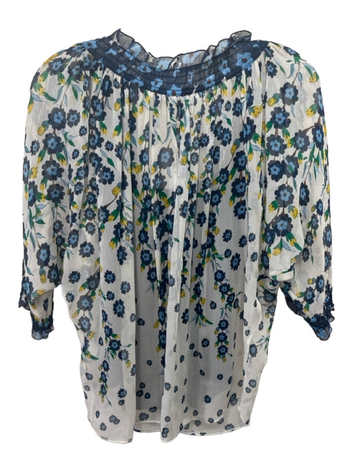 Diane Von Furstenberg Size 0 Blue White Green Silk Sheer Floral Slip Inc Top Blue White Green / 0