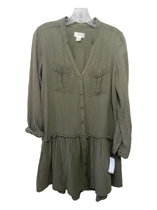 Maeve Size 0 Sage green Cotton Gauze 1/2 Button Long Sleeve Knee length Dress Sage green / 0