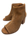 Vince Camuto Shoe Size 5.5 Camel Brown Suede Laser Cut Open Toe Ankle Booties Camel Brown / 5.5