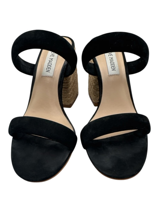 Steve Madden Shoe Size 5.5 Black Suede Espadrille Block Heel 2 Strap Sandals Black / 5.5