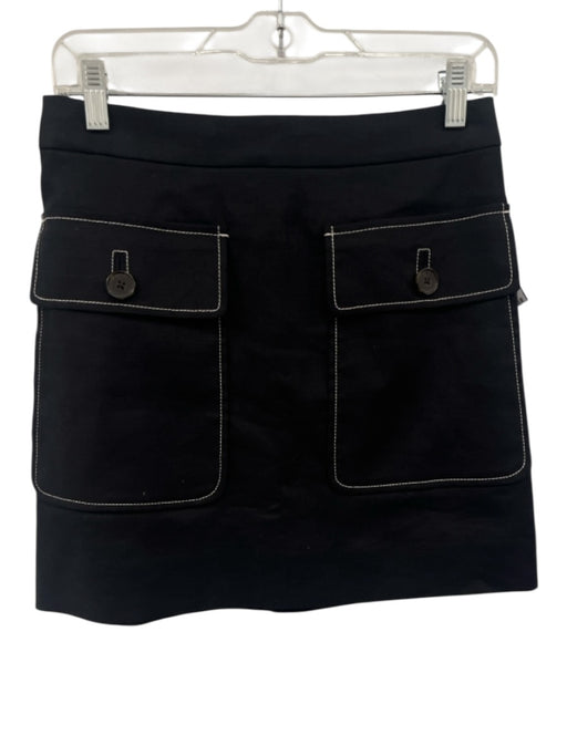 J Crew Size 2 Black Linen & Polyester Contrast Stitch Flap Pockets Mini Skirt Black / 2