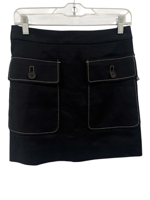 J Crew Size 2 Black Linen & Polyester Contrast Stitch Flap Pockets Mini Skirt Black / 2