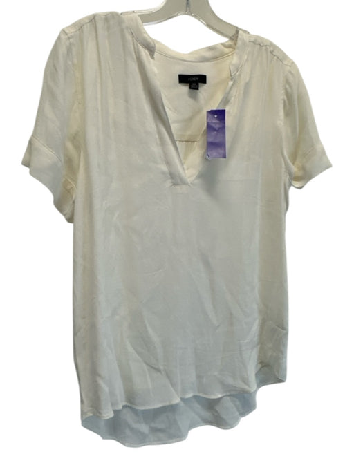 J Crew Size XS Cream White Viscose Short Sleeve Textured Split Neck Top Cream White / XS