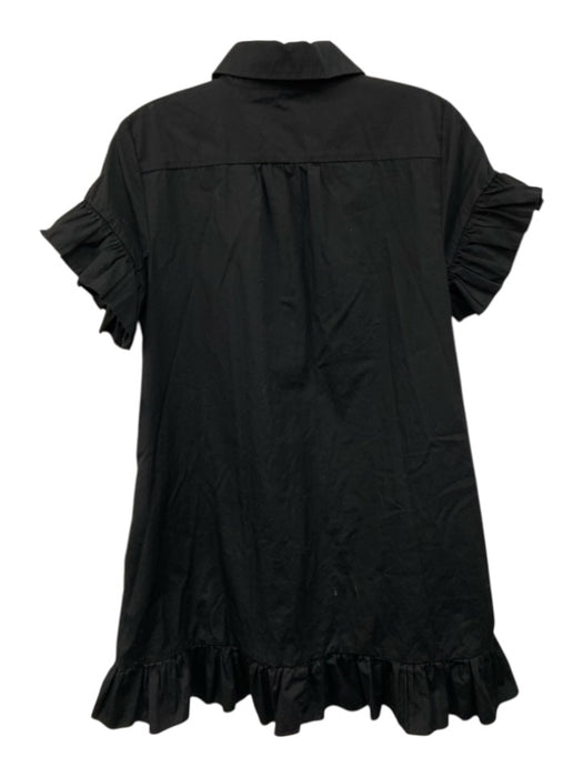 J Crew Size XS Black Cotton Short Sleeve Button Up Ruffles Knee length Dress Black / XS