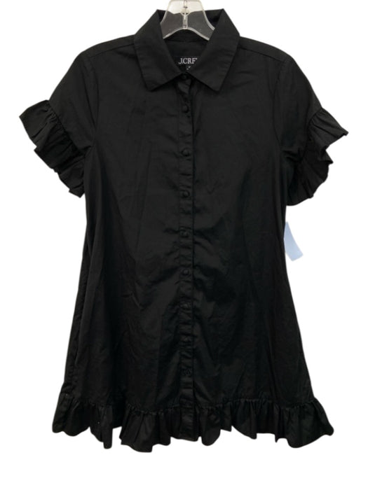J Crew Size XS Black Cotton Short Sleeve Button Up Ruffles Knee length Dress Black / XS