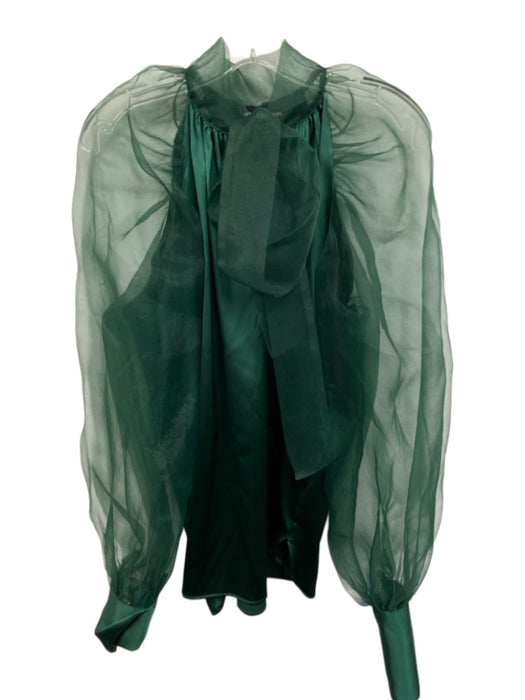 Kimberly Goldson Size XS Green Polyester Long Sleeve Sheer Sleeve Tie Neck Top Green / XS