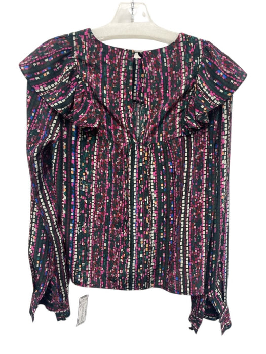 Marie Oliver Size XS Green, Pink & Multi Silk Abstract Geometric Long Sleeve Top Green, Pink & Multi / XS