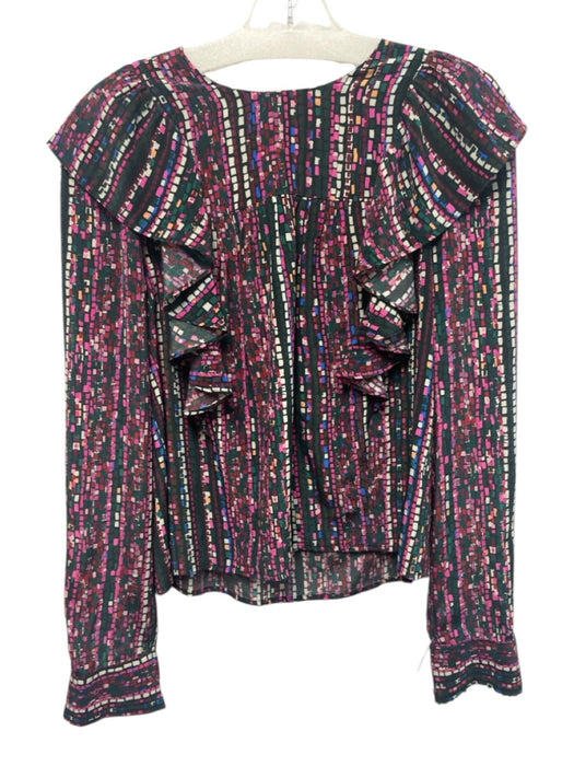 Marie Oliver Size XS Green, Pink & Multi Silk Abstract Geometric Long Sleeve Top Green, Pink & Multi / XS