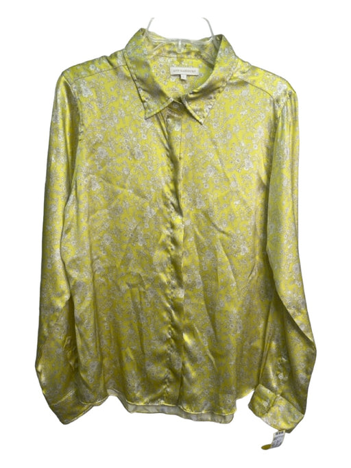 Ann Mashburn Size Large Yellow Silk Long Sleeve Floral Print Button Front Top Yellow / Large