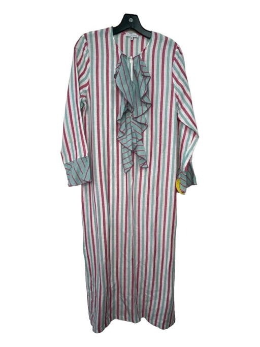 Maria de la Orden Size Medium Pink, Blue & White Linen Maxi Striped Dress Pink, Blue & White / Medium