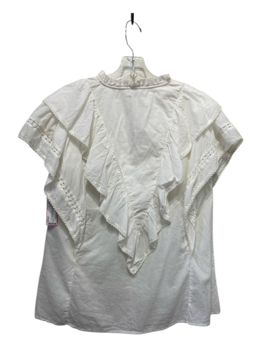 Maria Cher Size S White Cotton Floral Embroidered Tie V Neck Top White / S