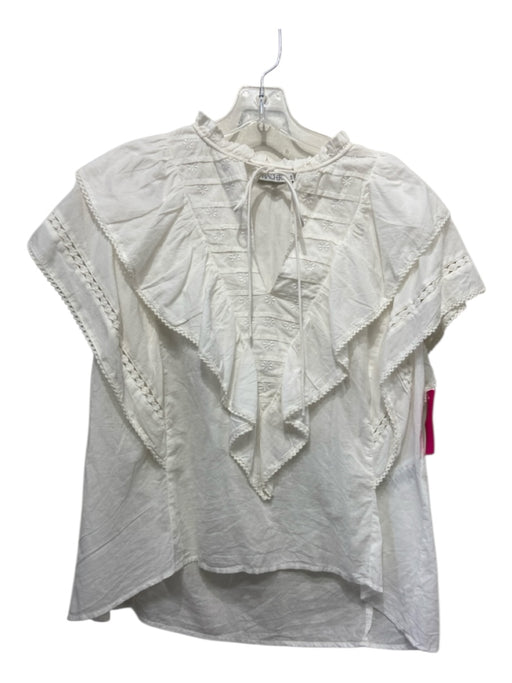Maria Cher Size S White Cotton Floral Embroidered Tie V Neck Top White / S