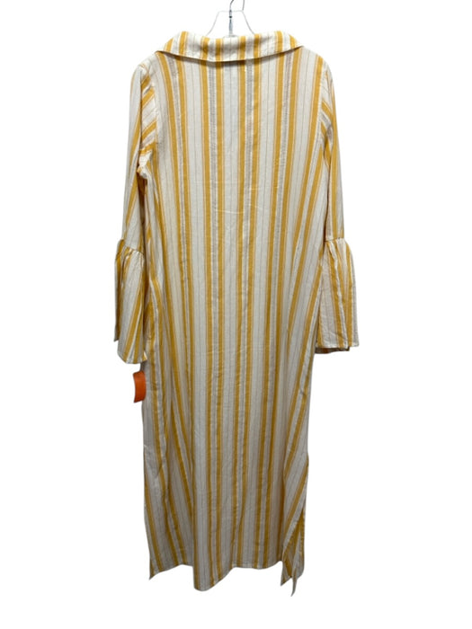 Mille Resort & Travel Size S Yellow & Cream Cotton Striped V Neck Dress Yellow & Cream / S