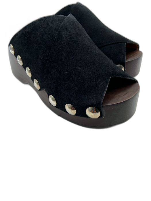Ganni Shoe Size 39 Black & Dark Brown Leather Upper Criss Cross Peep Toe Clogs Black & Dark Brown / 39