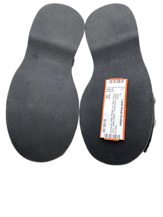 Ganni Shoe Size 39 Black & Dark Brown Leather Upper Criss Cross Peep Toe Clogs Black & Dark Brown / 39