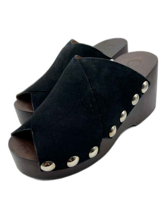Ganni Shoe Size 39 Black & Dark Brown Leather Upper Criss Cross Peep Toe Clogs Black & Dark Brown / 39