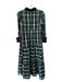 Tuckernuck Size M Navy & Green Cotton Plaid V Neck 3/4 Sleeve velvet trim Dress Navy & Green / M