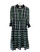 Tuckernuck Size M Navy & Green Cotton Plaid V Neck 3/4 Sleeve velvet trim Dress Navy & Green / M