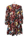 Tanya Taylor Size M Maroon & Multi Silk Blend Abstract Floral Ruffle Hem Dress Maroon & Multi / M