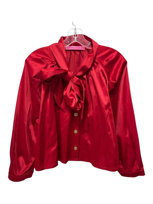 Buru Size Medium Red Long Sleeve Satin Button Front Embellished Top Red / Medium
