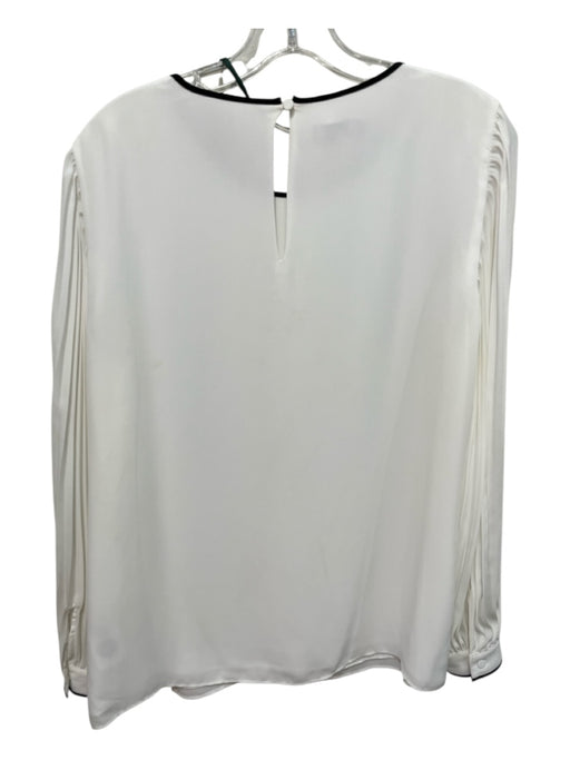 Hobbs Size 8 Cream & Black Polyester Long Sleeve Pleated Piping Back Keyhole Top Cream & Black / 8