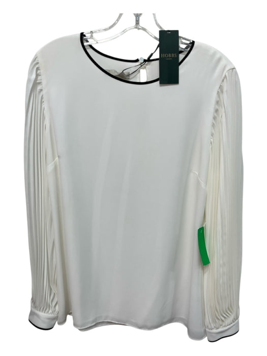 Hobbs Size 8 Cream & Black Polyester Long Sleeve Pleated Piping Back Keyhole Top Cream & Black / 8