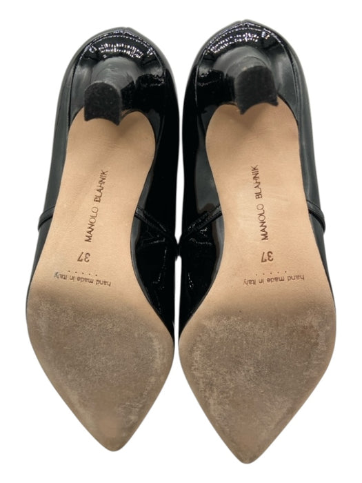 Manolo Blahnik Shoe Size 37 Black Patent Leather Sock Ankle Solid Low Heel Pumps Black / 37