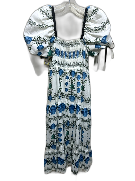 Antonio Melani Size 8 White, Blue, Multi Cotton Shell Print Smock Detail Dress White, Blue, Multi / 8
