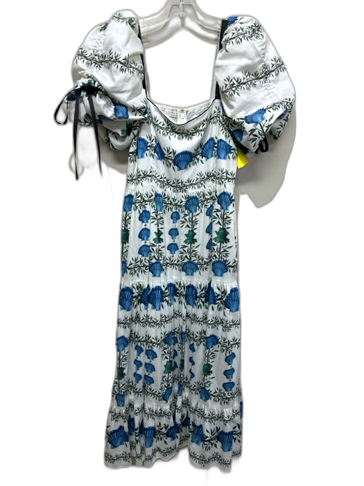 Antonio Melani Size 8 White, Blue, Multi Cotton Shell Print Smock Detail Dress White, Blue, Multi / 8