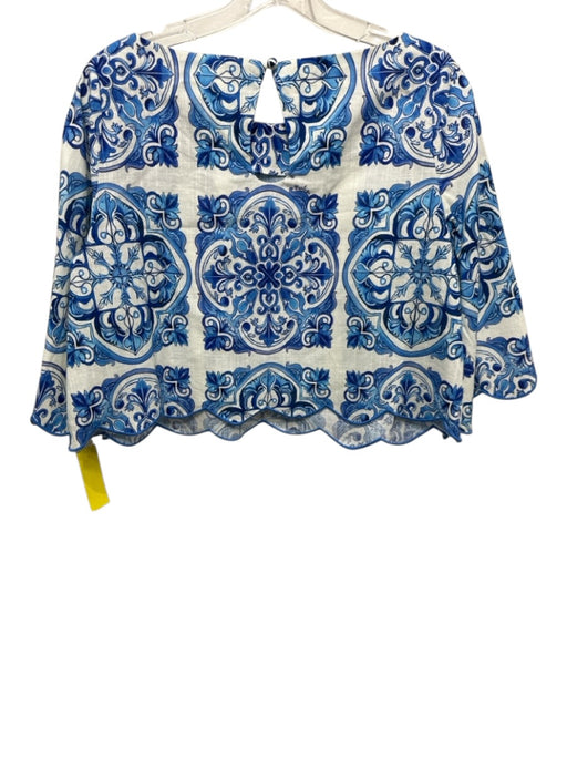 Mestiza New York Size XL/8 White & Blue Cotton All Over Print Cropped Skirt Set White & Blue / XL/8