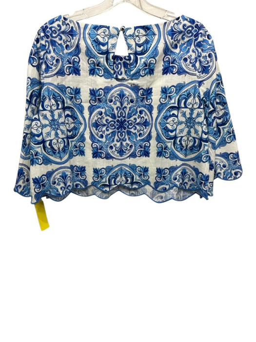 Mestiza New York Size XL/8 White & Blue Cotton All Over Print Cropped Skirt Set White & Blue / XL/8