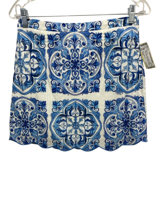 Mestiza New York Size XL/8 White & Blue Cotton All Over Print Cropped Skirt Set White & Blue / XL/8