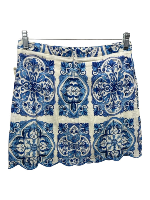 Mestiza New York Size XL/8 White & Blue Cotton All Over Print Cropped Skirt Set White & Blue / XL/8