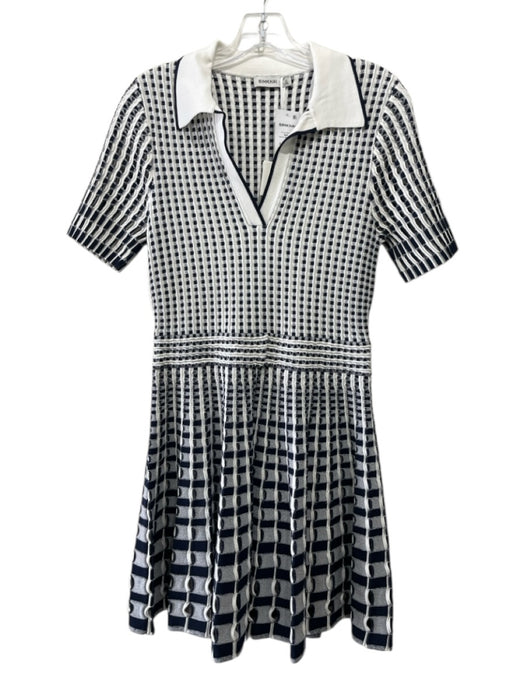 Simkhai Size M White & Black Rayon Blend Short Sleeve Textured pleats Dress White & Black / M