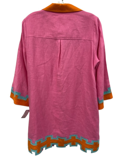 Tuckernuck Size M Pink, Orange & blue Linen Long Sleeve Color Block Collar Dress Pink, Orange & blue / M