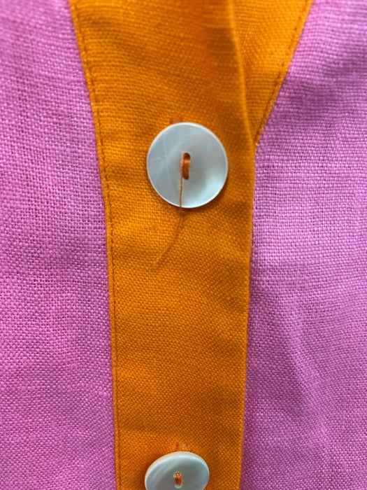 Tuckernuck Size M Pink, Orange & blue Linen Long Sleeve Color Block Collar Dress Pink, Orange & blue / M