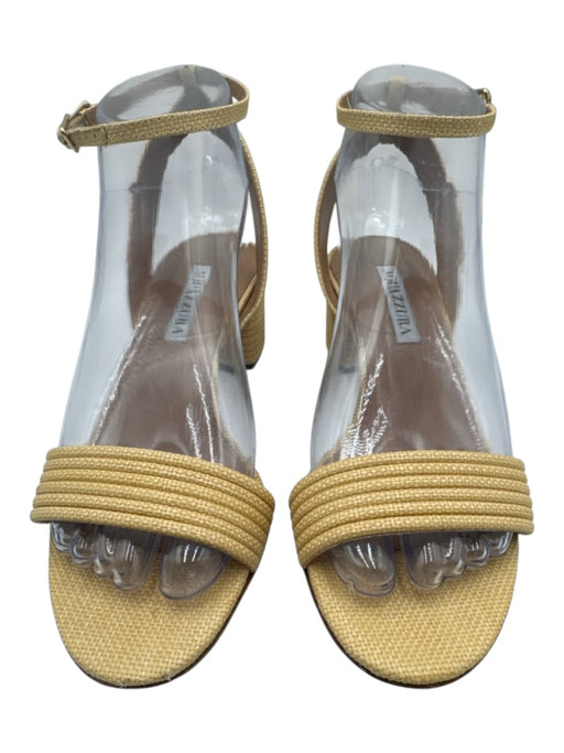 Aquazzura Shoe Size 36.5 Sand Beige Woven Raffia Block Heel Ankle Buckle Sandals Sand Beige / 36.5