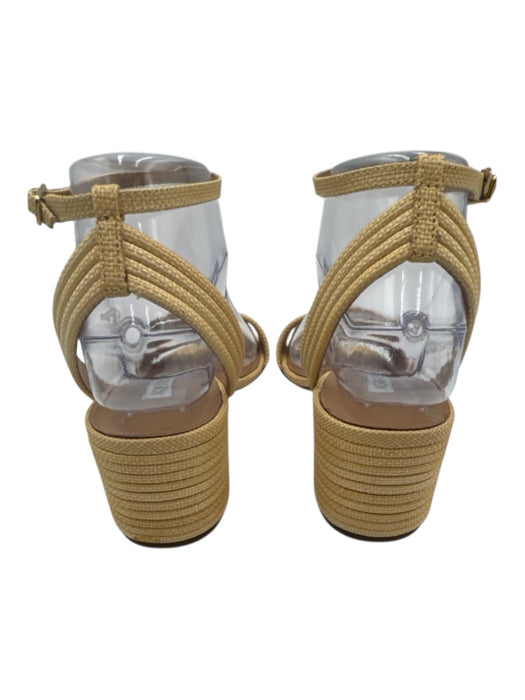 Aquazzura Shoe Size 36.5 Sand Beige Woven Raffia Block Heel Ankle Buckle Sandals Sand Beige / 36.5