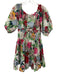 Cara Cara Size M White & Multi Cotton Short Puff Sleeve Floral Wide Neck Dress White & Multi / M