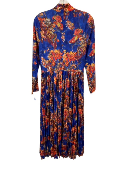Hunter Bell Size M Blue, Red, Multi Polyester High Neck Long Sleeve Pleats Dress Blue, Red, Multi / M